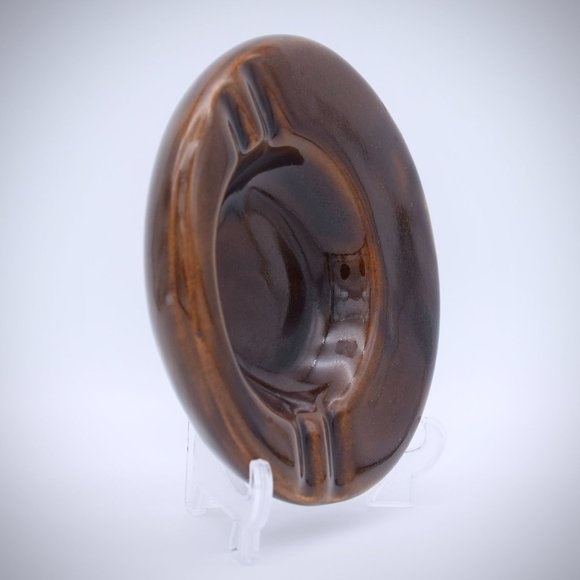 Western Stoneware MCM Round Ashtray Brown Glossy Monmouth IL Vintage Smooth Edge - Picture 3 of 7